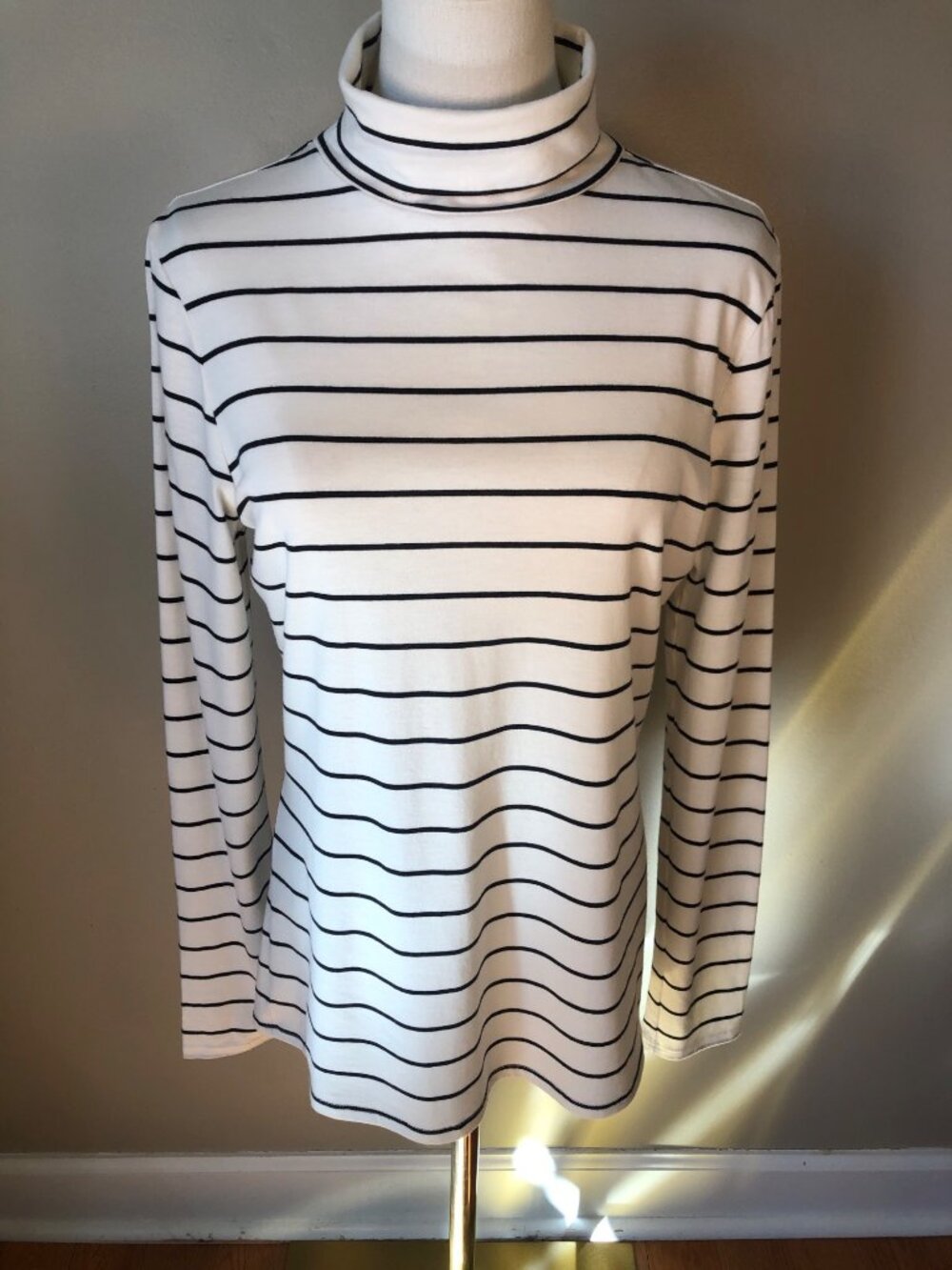 Garnet Hill Organic Pima Cotton Tencel Striped Essential Turtleneck Tee Size M